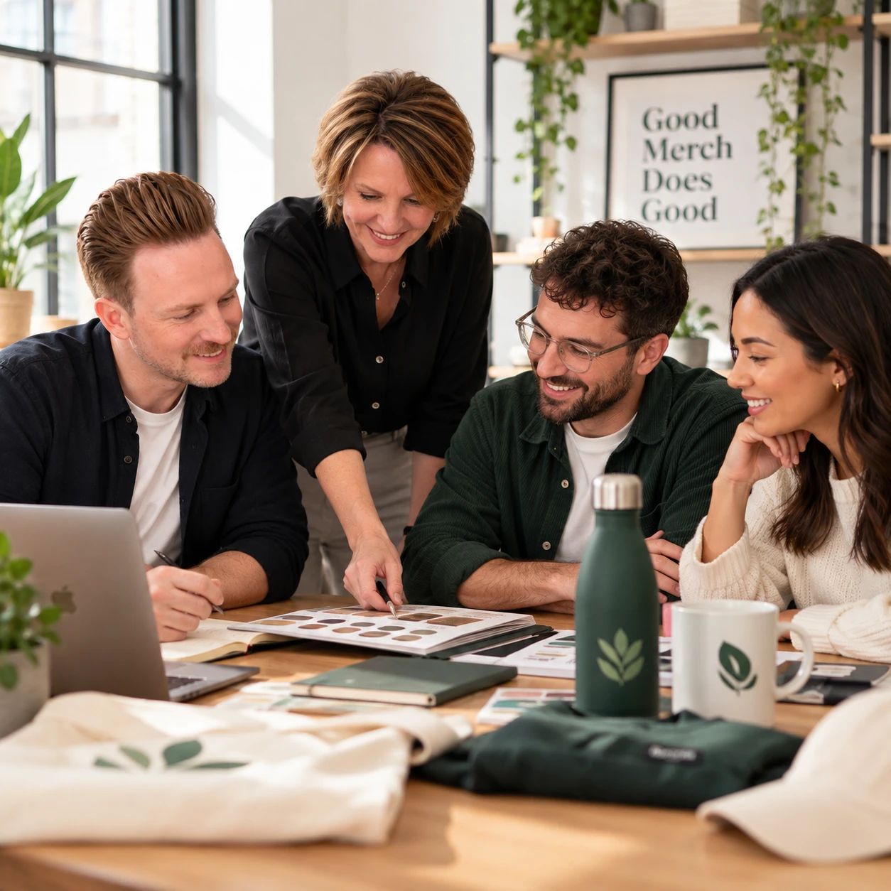 The Great Merch Co team planning branded merchandise together