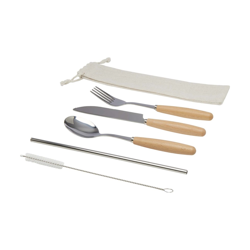 Root 5-piece stainless steel and beech wood cutlery set