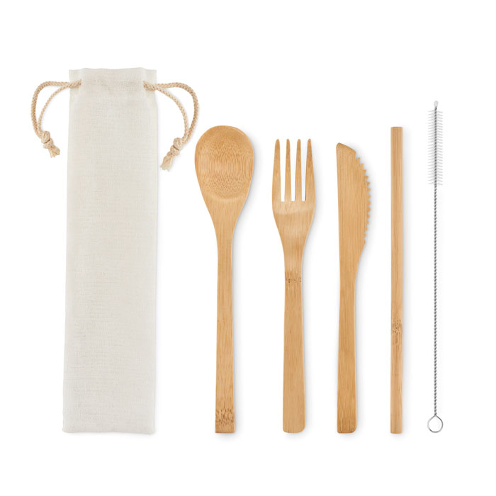 Bamboo Cutlery With Straw