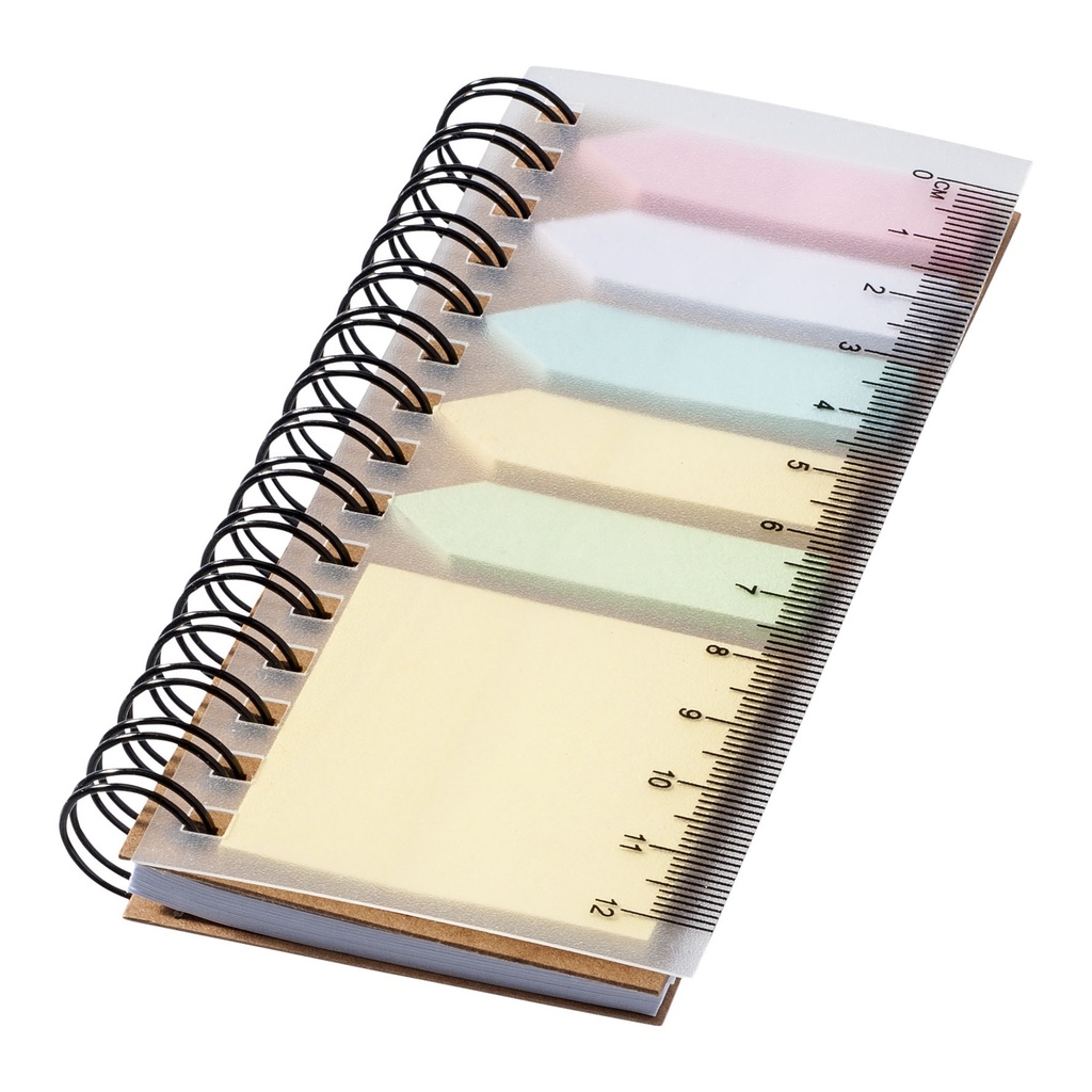 Spinner spiral notebook with coloured sticky notes