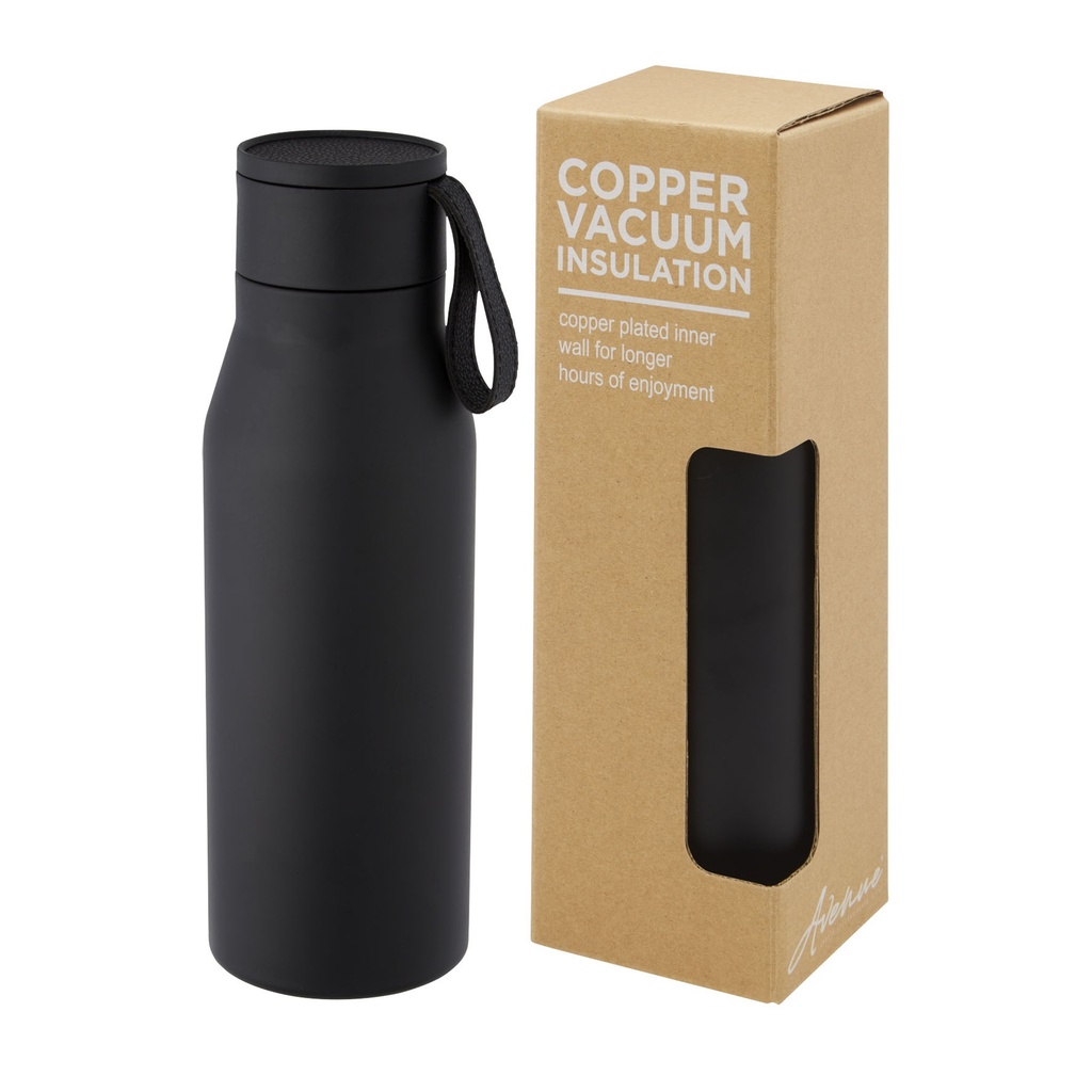 Ljungan 500 ml copper vacuum insulated stainless steel bottle with PU leather strap and lid