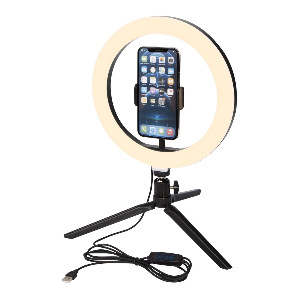 Studio ring light for selfies and vlogging with phone holder and tripod