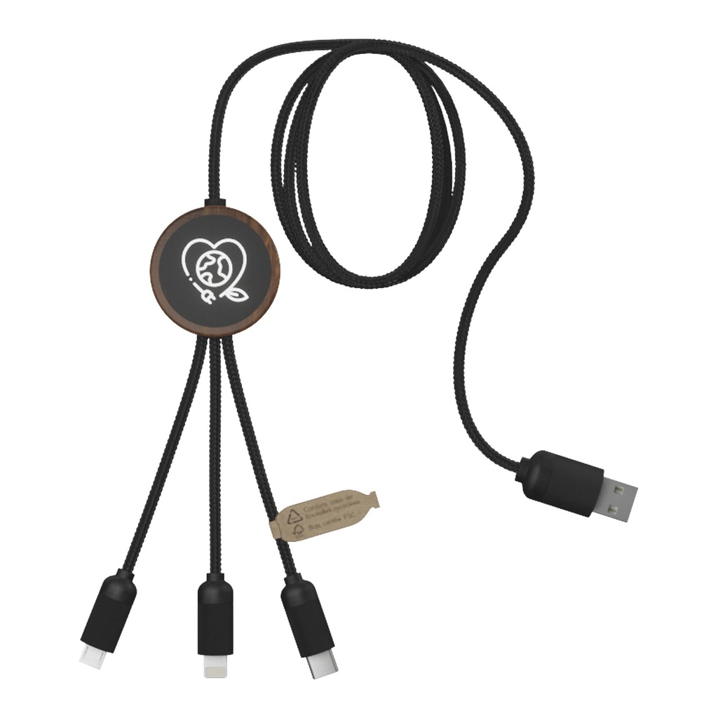 SCX.design C36 3-in-1 rPET light-up logo extended charging cable with round bamboo casing