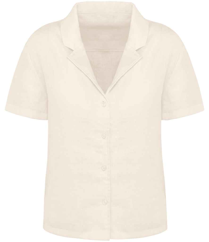 Spasso Ladies Short Sleeve Linen Bowling Collar Shirt