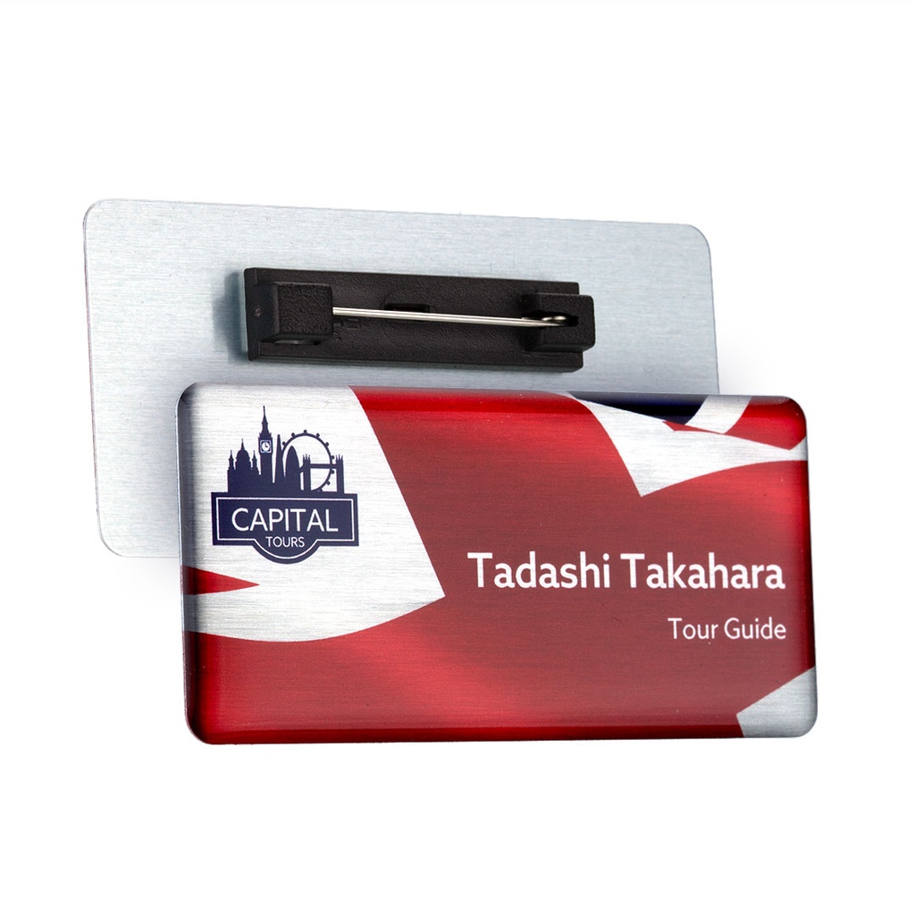 Aluminium Name Badge 73mm x 35mm Domed