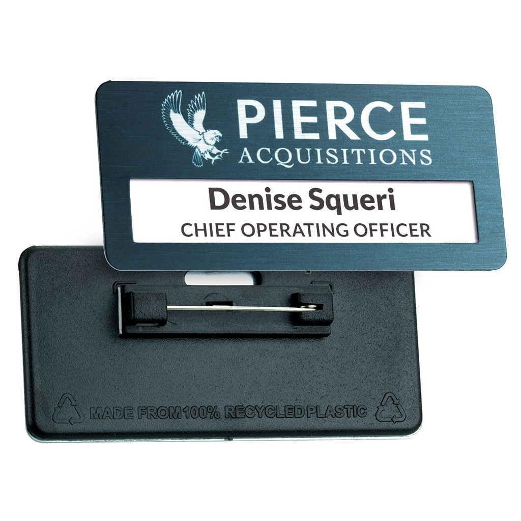 Aluminium Reusable Badge 73 x 35mm 12mm Window