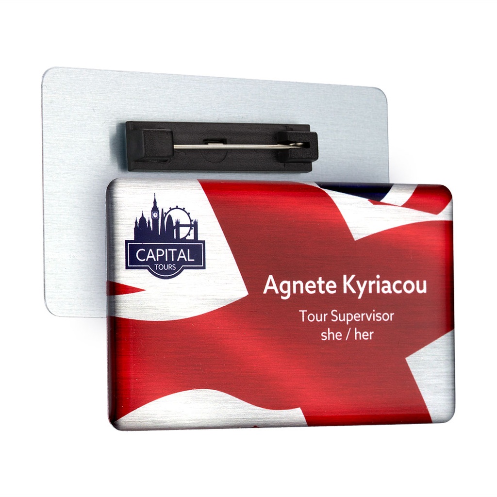 Aluminium Name Badge 73mm x 44mm Domed
