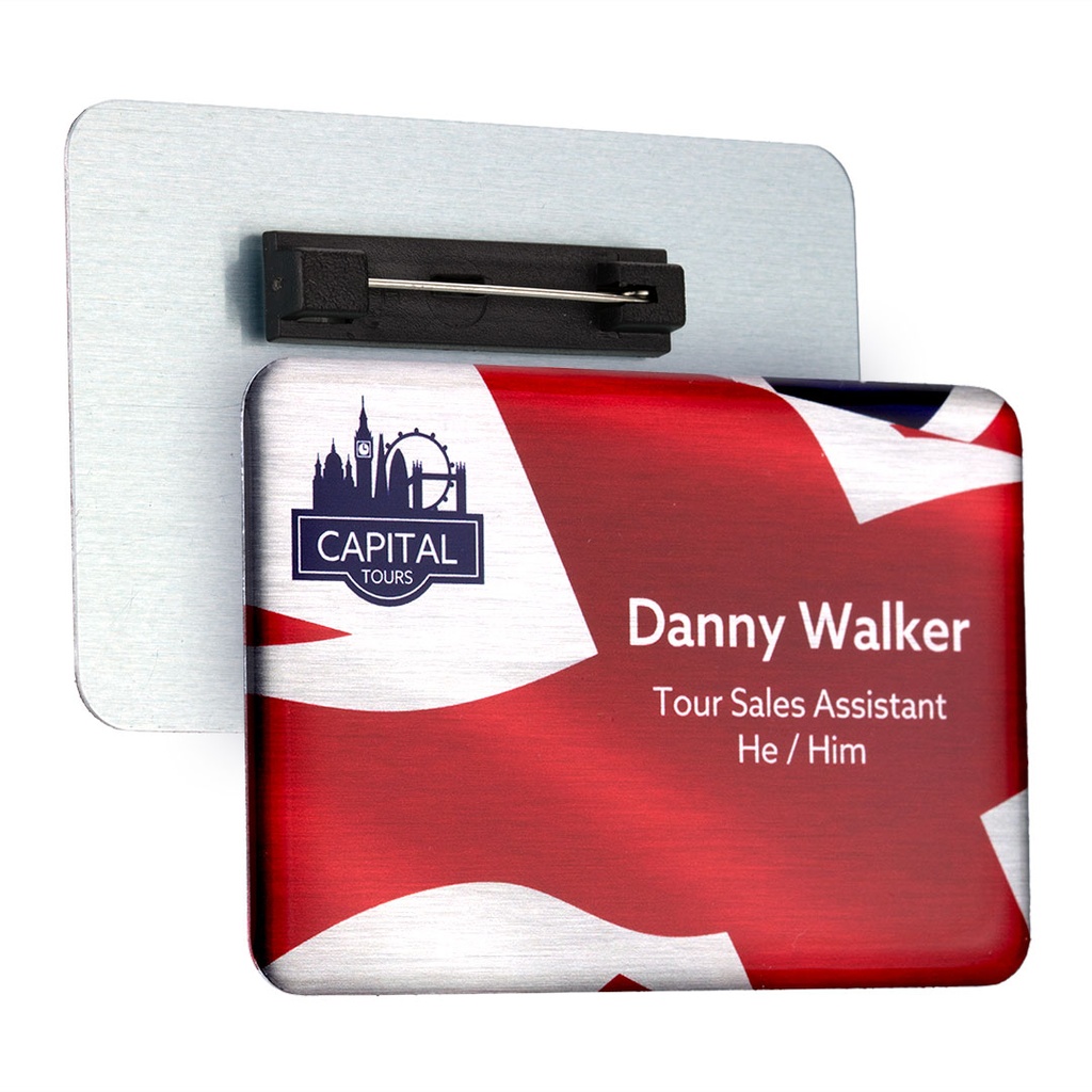 Aluminium Name Badge 76mm x 51mm Domed