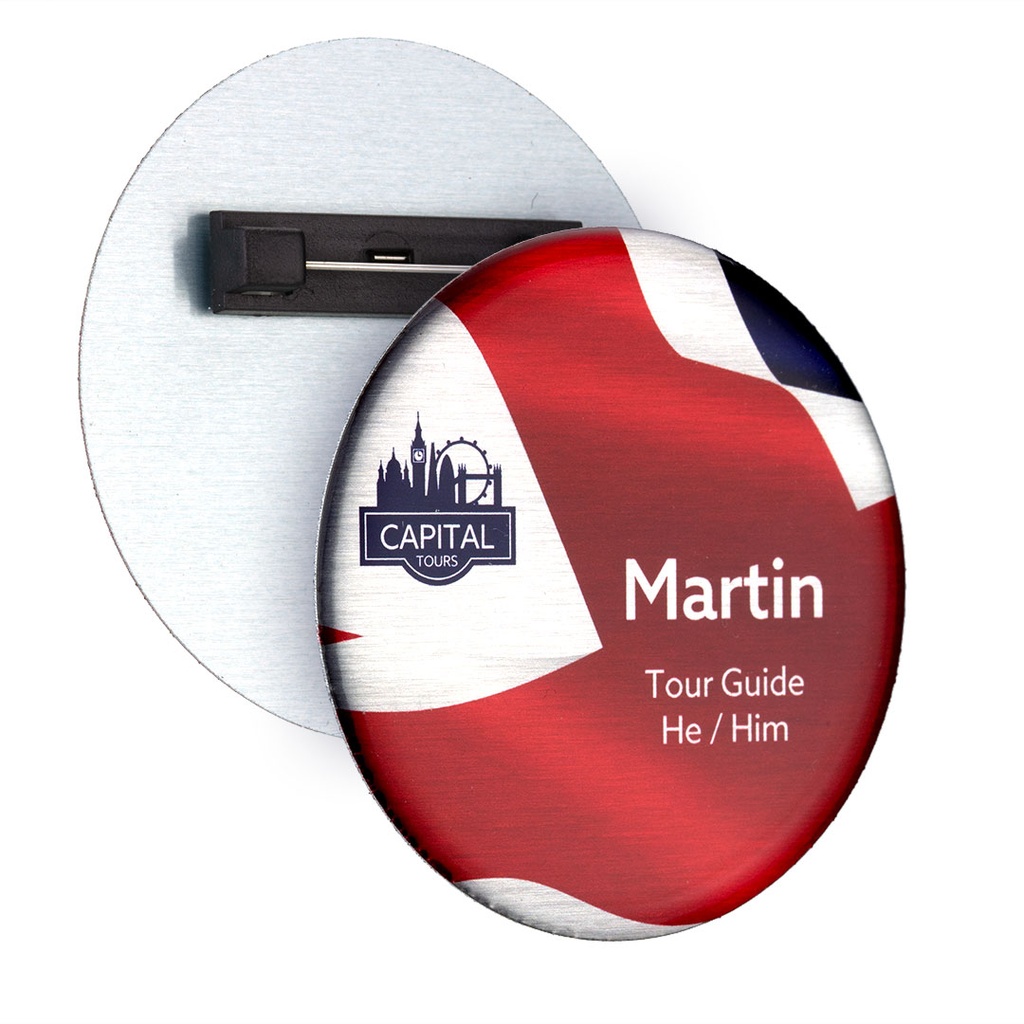 Aluminium Name Badge 63mm Round Domed