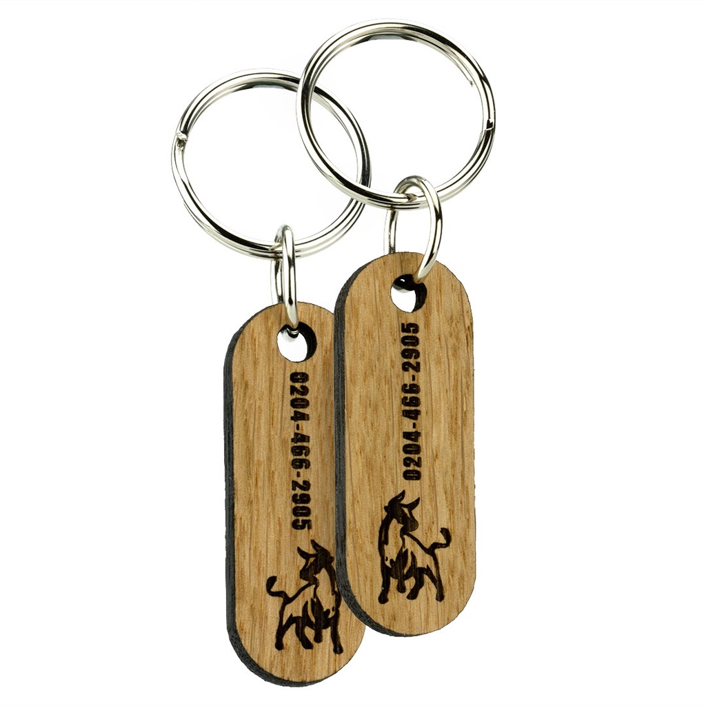 Oak Keyring Double Side Engraved 55mm x 20mm Oblong