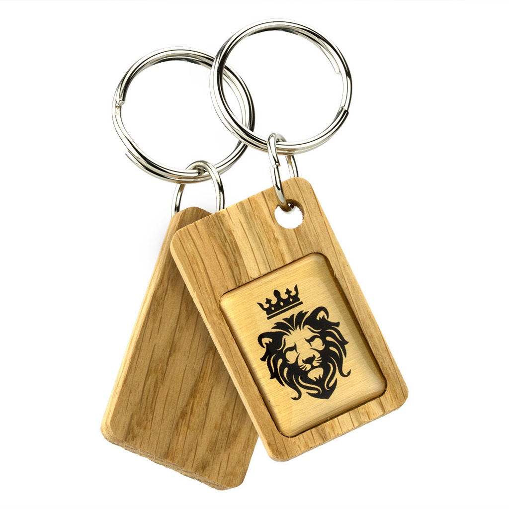 Oak Keyring 50mm x 30mm Oblong With Domed Aluminium Insert