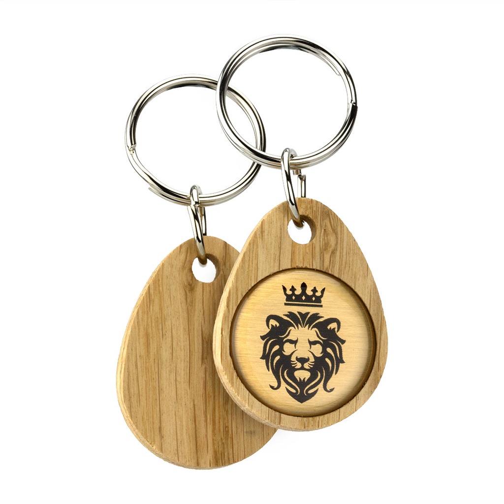Oak Keyring 46mm x 34mm Oval With Domed Aluminium Insert