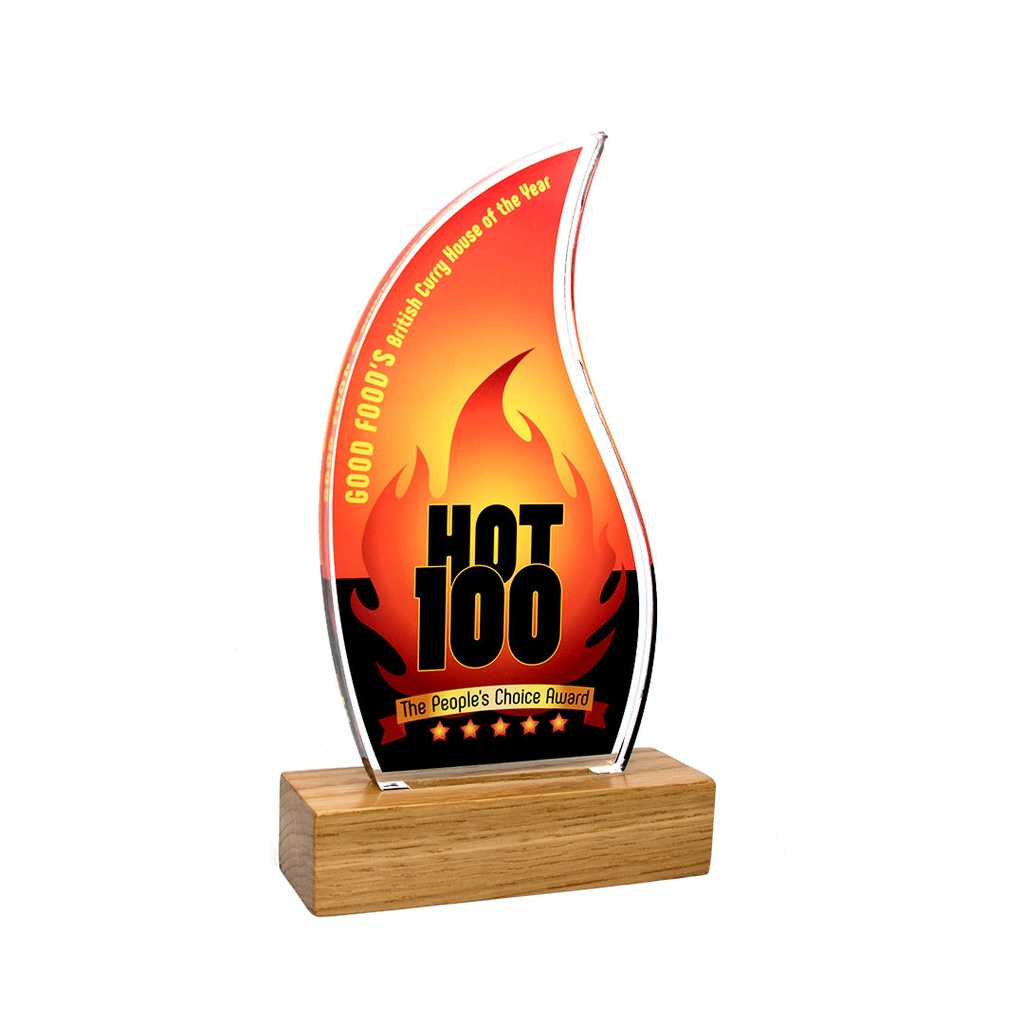 Flame Acrylic Award 125mm x 225mm With 28mm Wooden Base