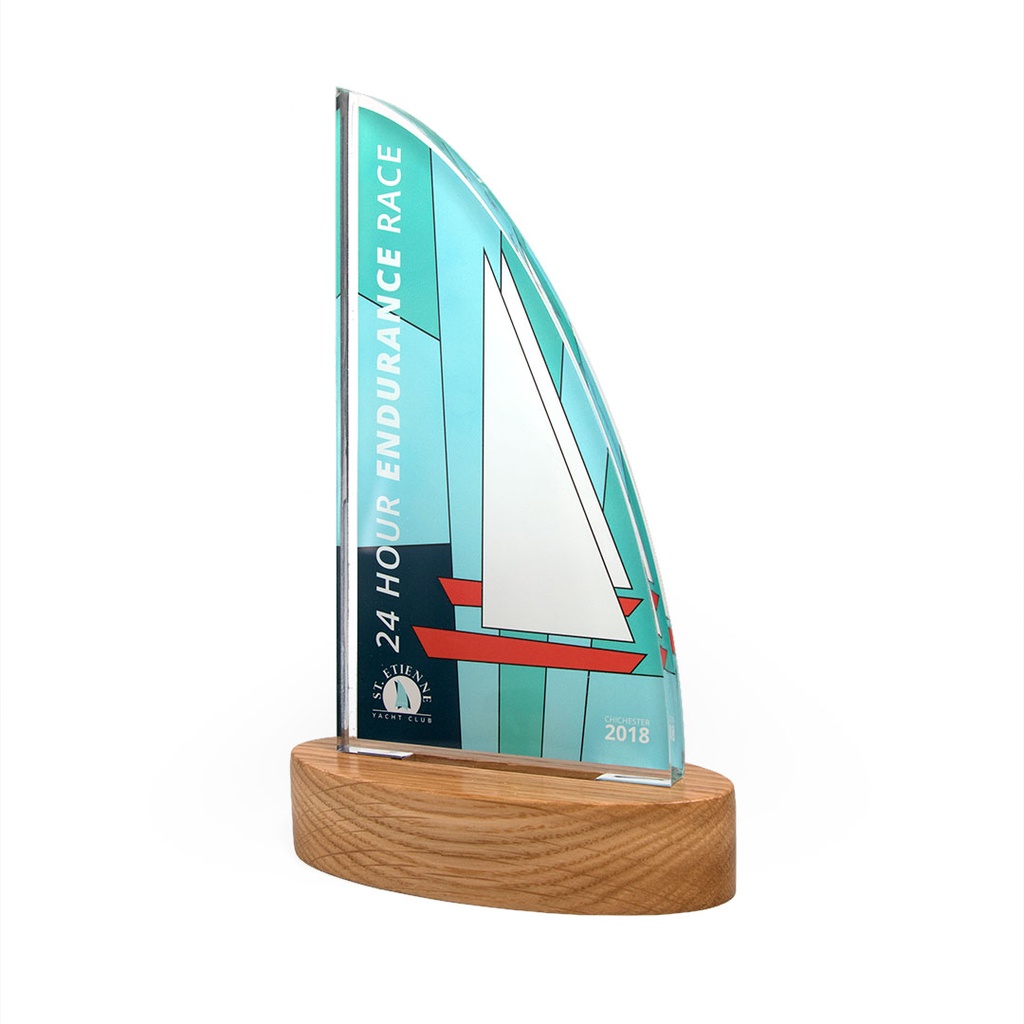 Sail Acrylic Award 95mm x 175mm With 45mm Wooden Base