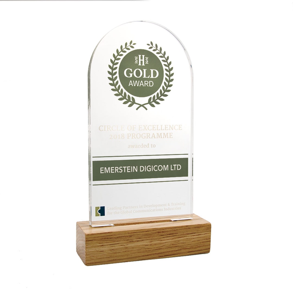 Arch Acrylic Award 95mm x 175mm With 45mm Wooden Base