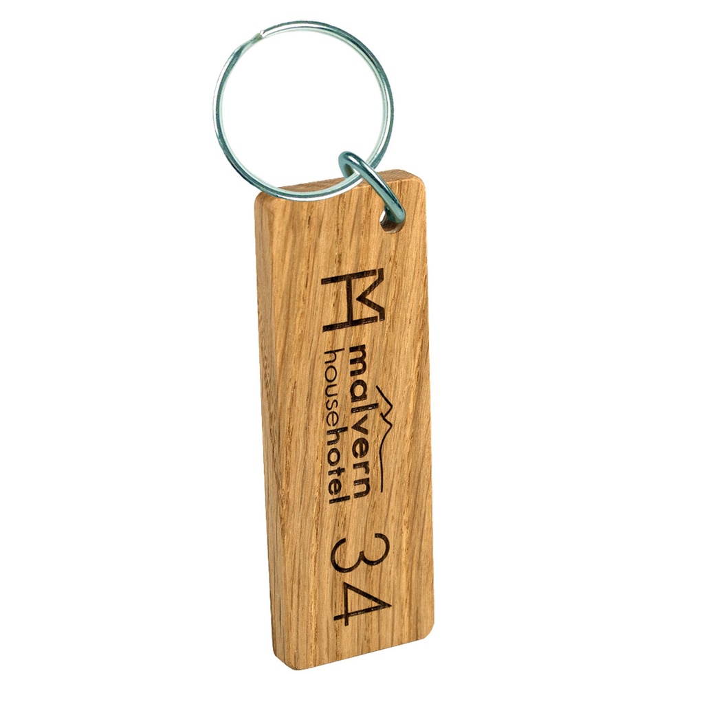 Large Oak Keyring Single Sided Engraved 100mm x 35mm Oblong