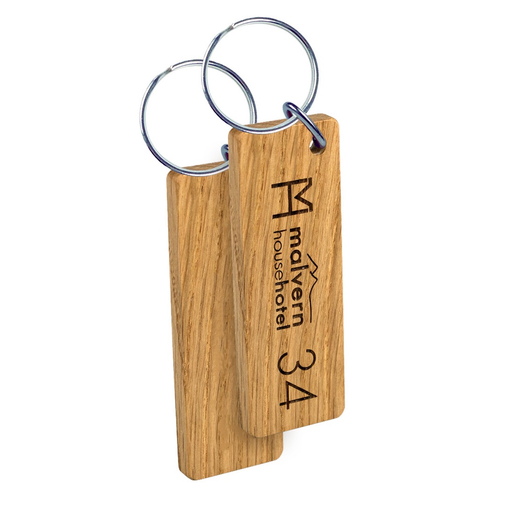 Large Oak Keyring Double Sided Engraved 100mm x 35mm Oblong