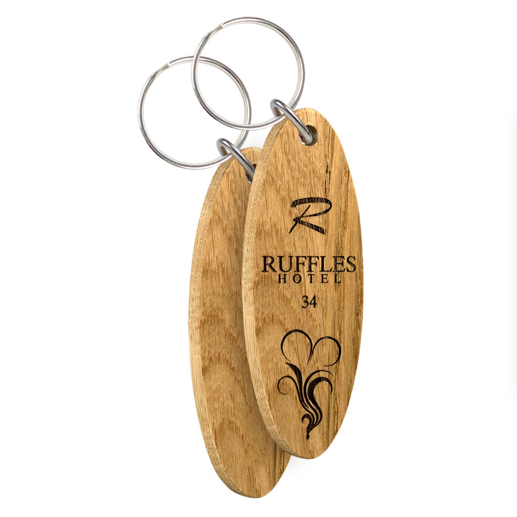 Large Oak Keyring Double Sided Engraved 100mm x 35mm Oval