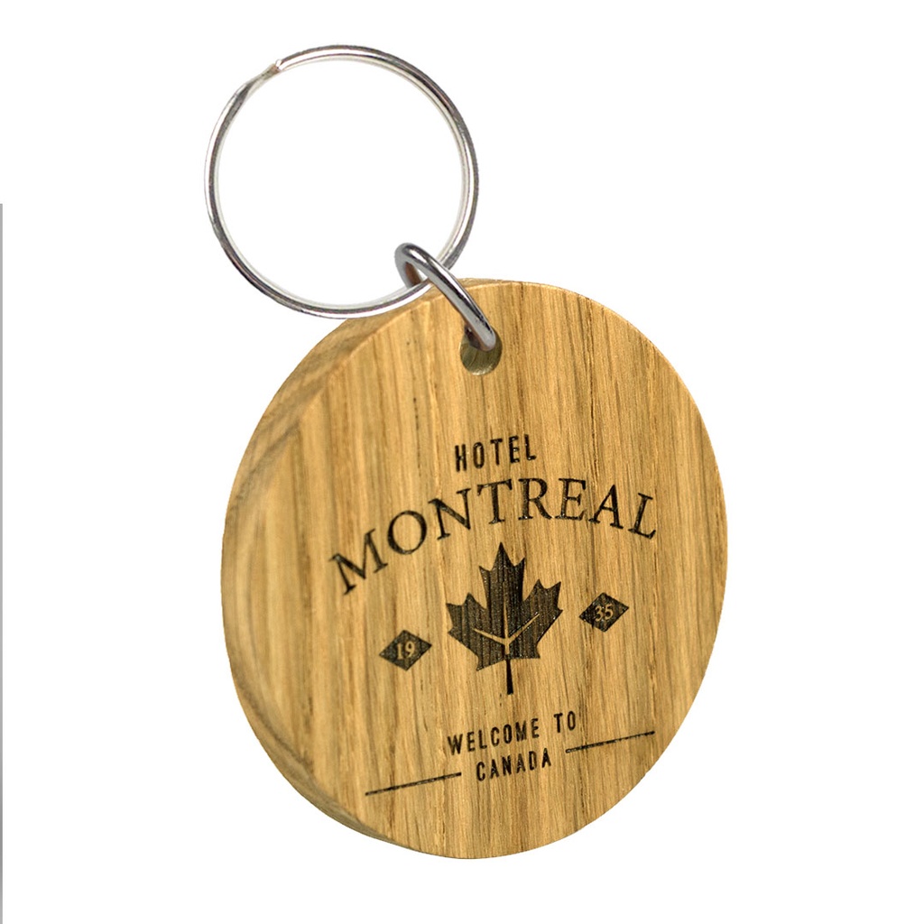 Large Oak Keyring Single Sided Engraved 55mm Round