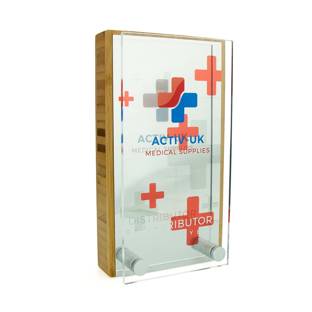 Bamboo Oblong Award 110mm x 200mm With Metal Plate & Acrylic Front