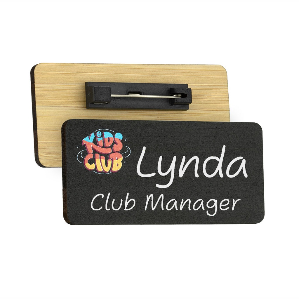 Blackboard Bamboo Reusable Name Badge 73mm x 35mm