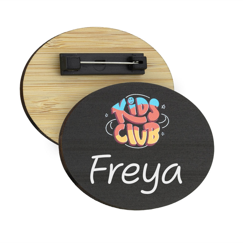 Blackboard Bamboo Reusable Oval Name Badge 70mm x 53mm