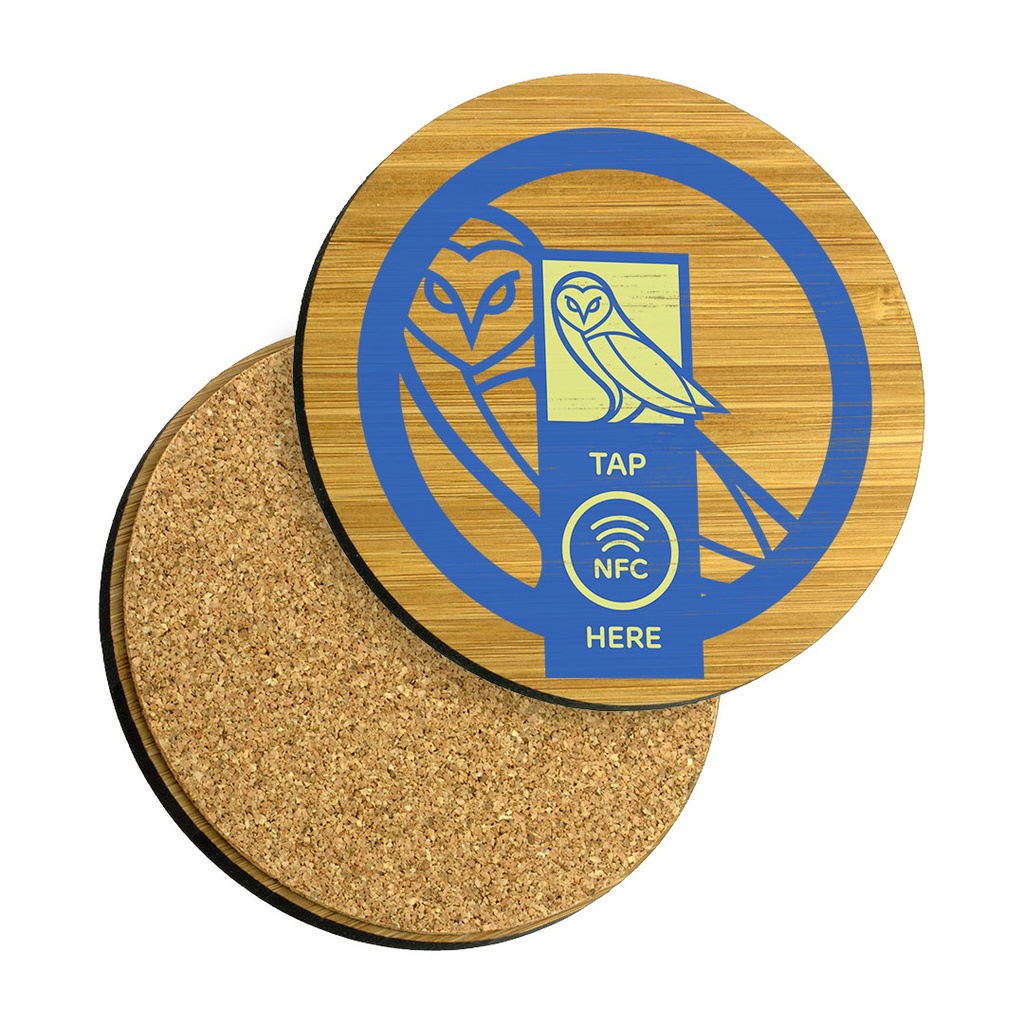 Bamboo Coaster 92mm Round with NFC Tag
