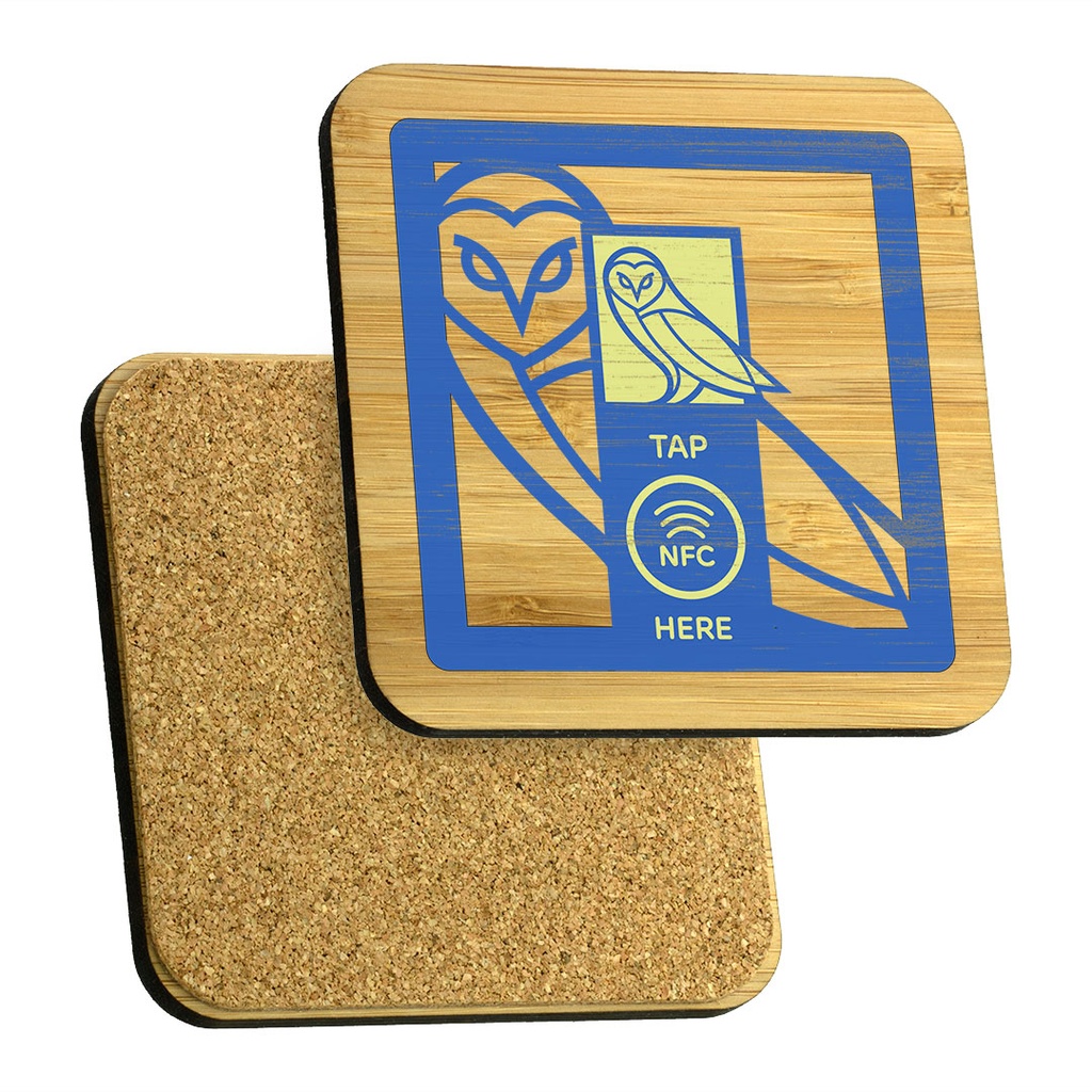 Bamboo Coaster 92mm Square with NFC Tag
