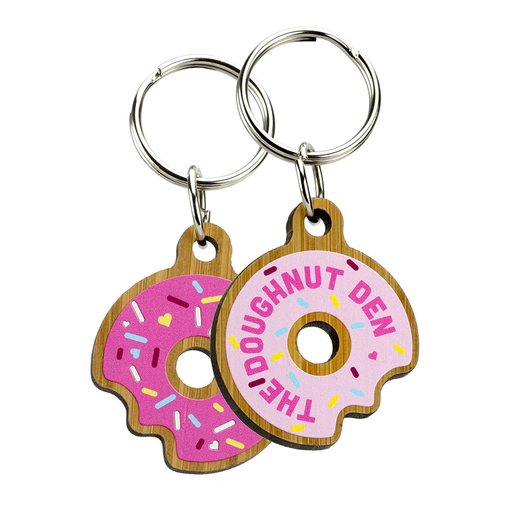 Double Sided Printed Bespoke Shaped Bamboo Keyring