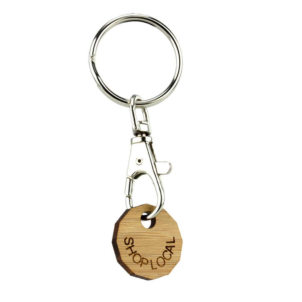Single Sided Bamboo Trolley Coin Keyring