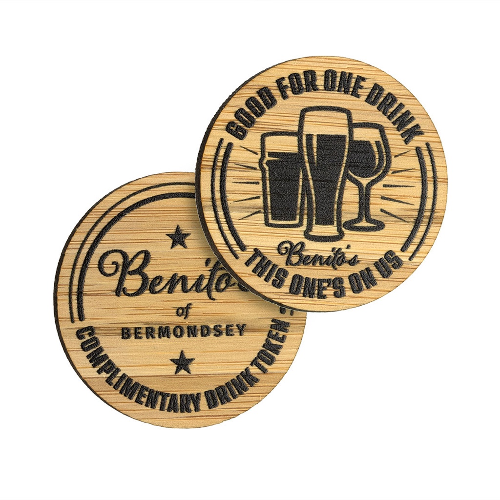 Bamboo Engraved Single Sided Token Up to 35x35mm