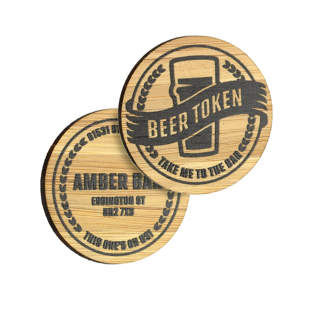 Bamboo Engraved Double Sided Token Up to 50x50mm
