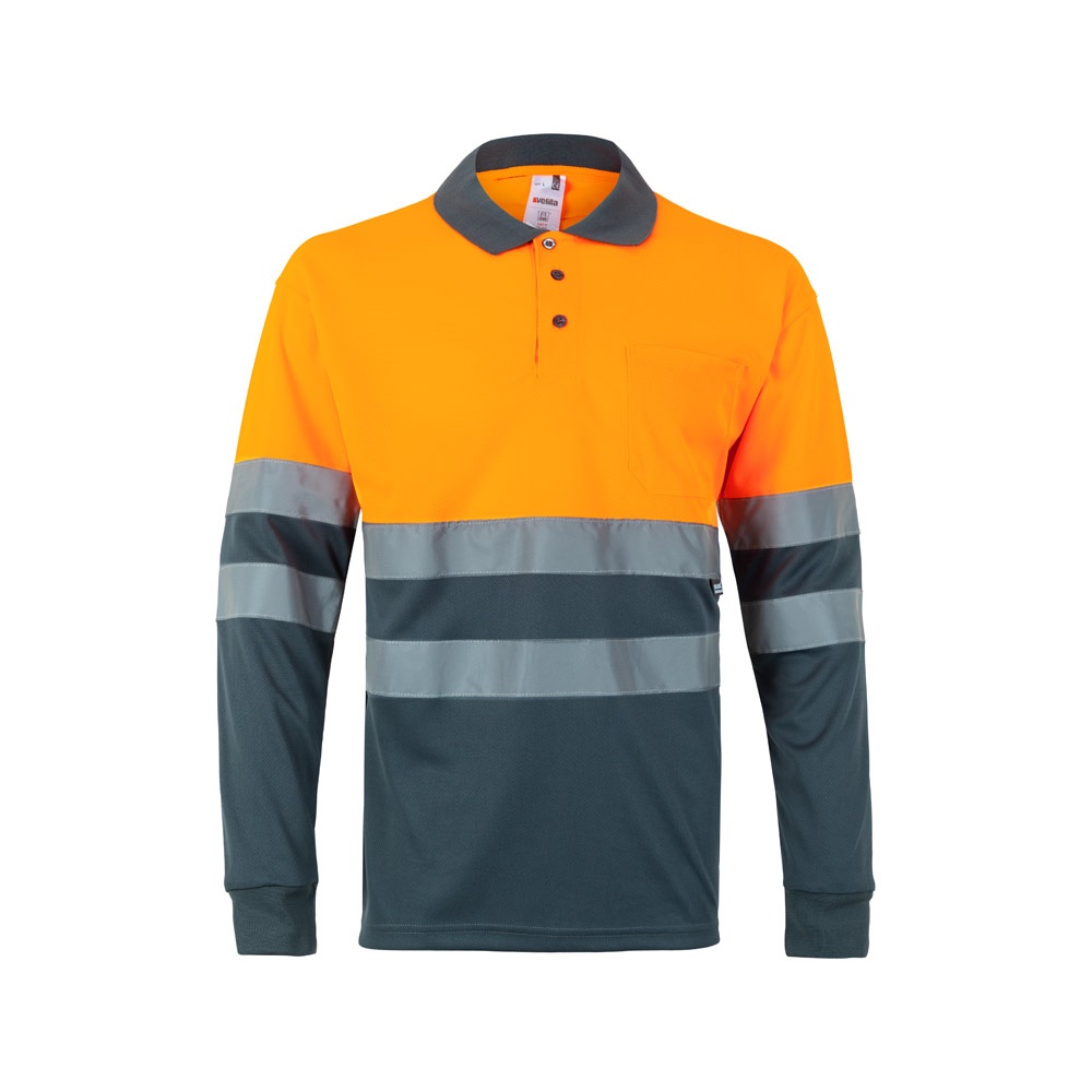 VL VULCAN. Two-tone bird-eye polo shirt (160g/m²) with long sleeves, in polyester (100%)