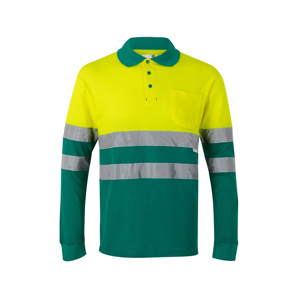 VL PLUTO LARGE. Two-tone piqué polo shirt (150g/m²) with long sleeves, in cotton (55%) and polyester (45%)