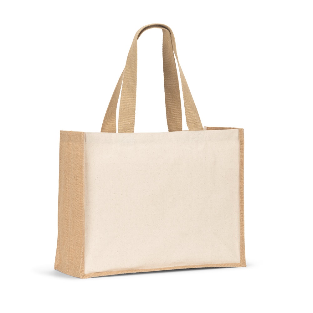 HELSINQUE. Canvas bag (320 g/m²), with bottom and sides in laminated jute (350 g/m²) in natural tones