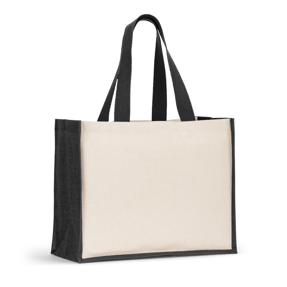 HELSINQUE COLOUR. Canvas bag (320 g/m²), with bottom and sides in laminated jute (350 g/m²) in colors