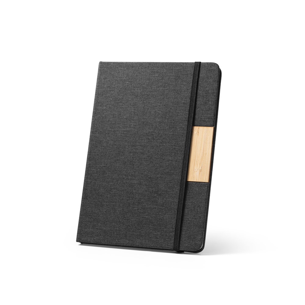 MÁRQUEZ. A5 hardback notebook made from 100% recycled PET fabric, with recycled lined pages