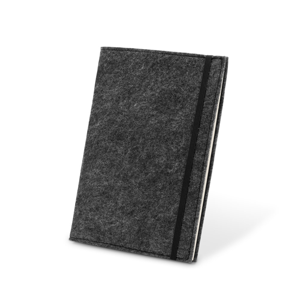 BALDWIN. A5 notepad with recycled felt cover (100% rPET) and lined pages in 100% recycled paper