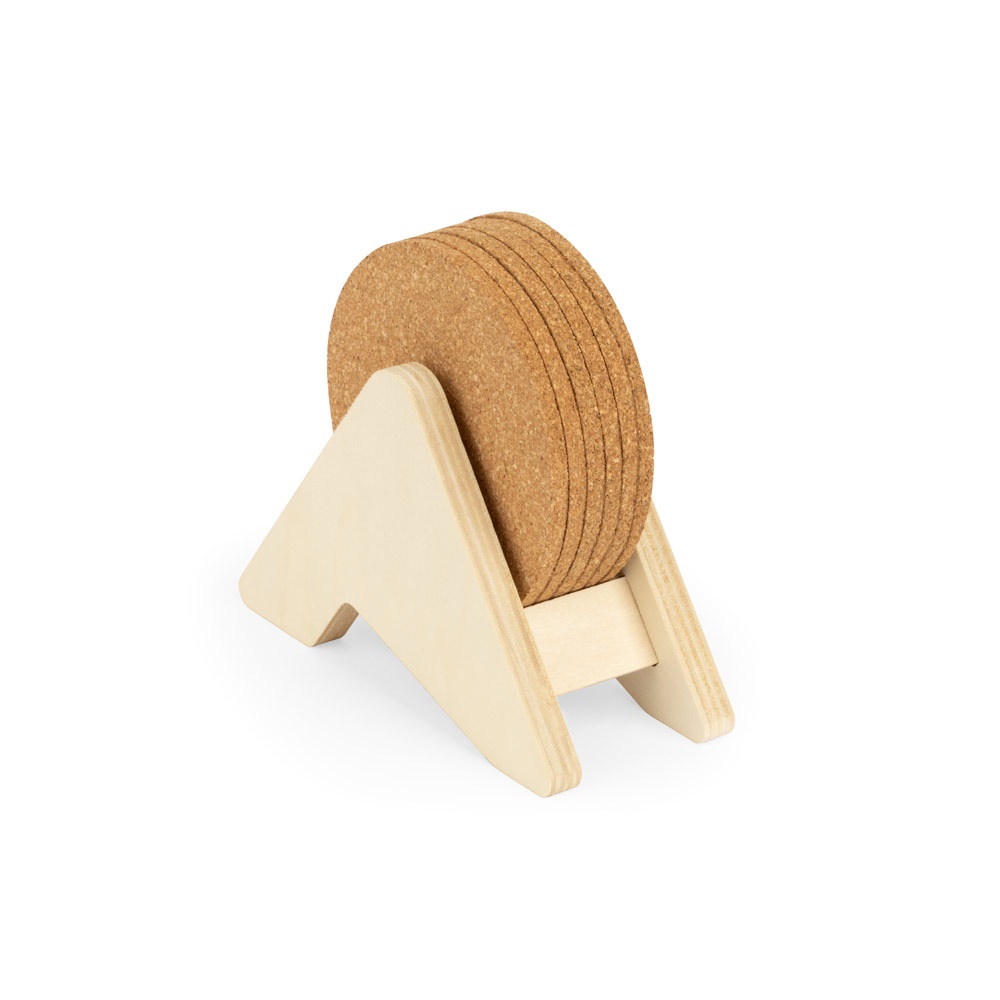PLYCORK. Plywood stand with 6 cork coasters