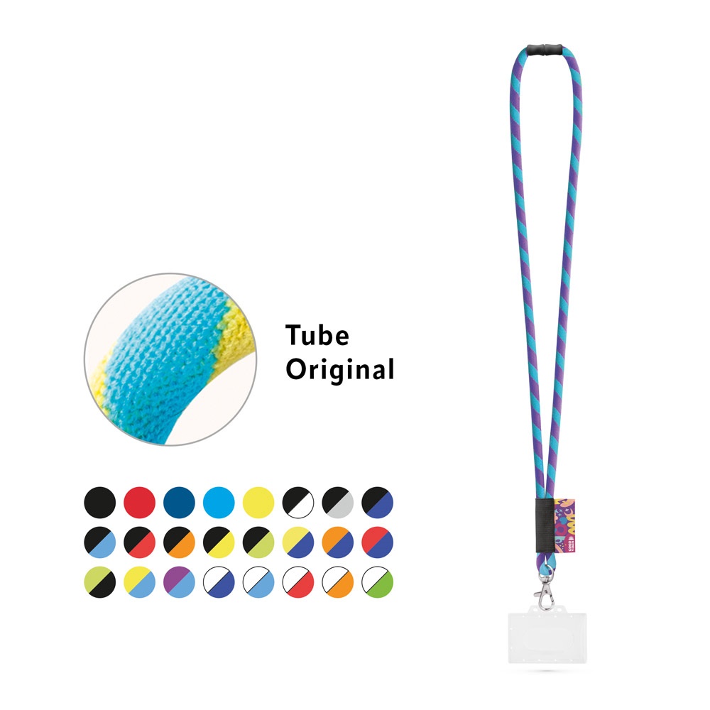 WATFORD. SET Lanyard TUBE Long (Ø 7 mm) with Hook Trigger Snap 9 mm, safety lock Ø 7 mm and rigid ID badge / card holder 91 x 68 mm