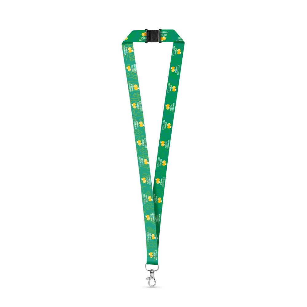 DOVER. SET Lanyard SUBLIMATION Long II (20 mm) in recycled polyester (100% rPET) with Hook Trigger Snap 20 mm and safety lock