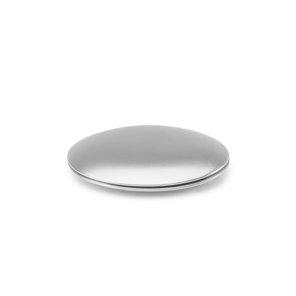 KAYLA. Double-sided round aluminum mirror with magnetic closure