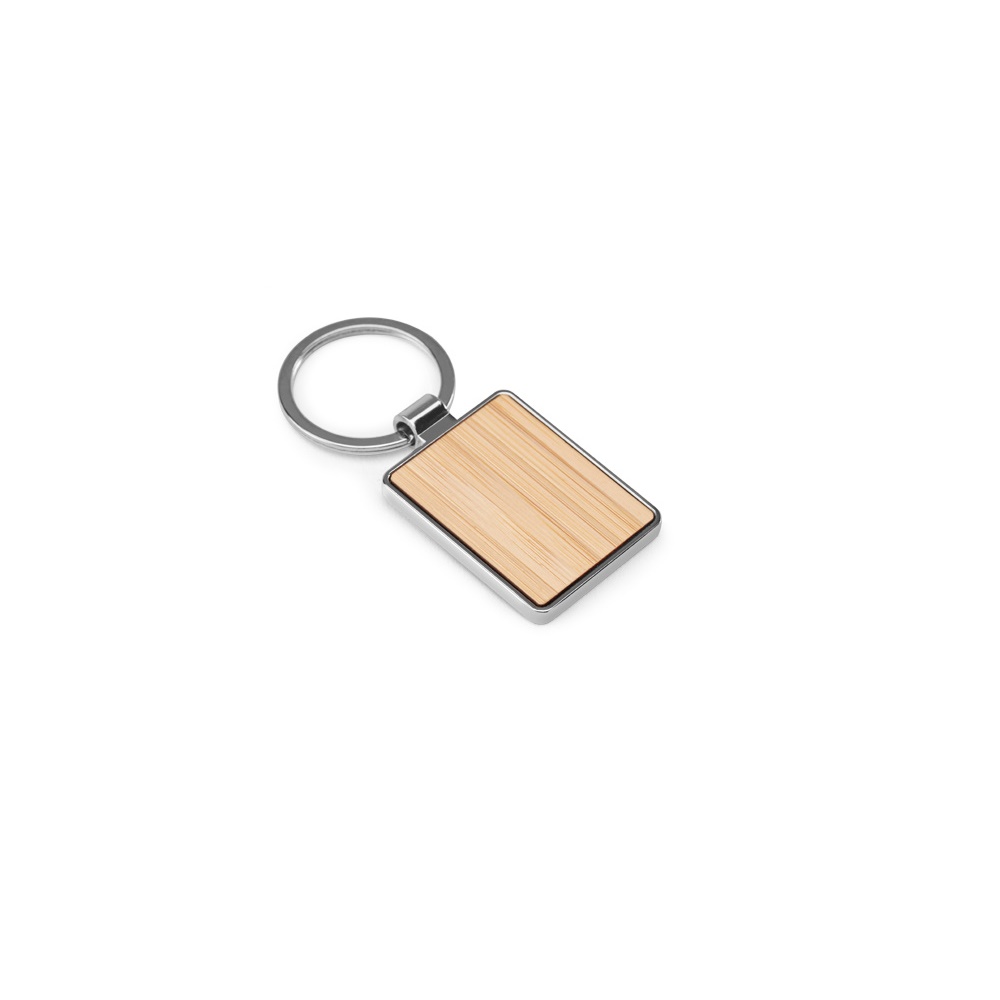 GASTON RECTANGULAR. Rectangular iron keychain in zinc and bamboo
