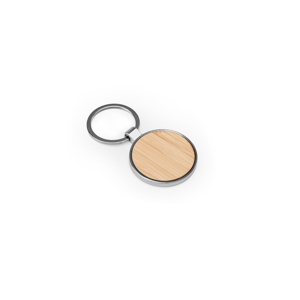 GASTON ROUND. Round iron keychain in zinc and bamboo