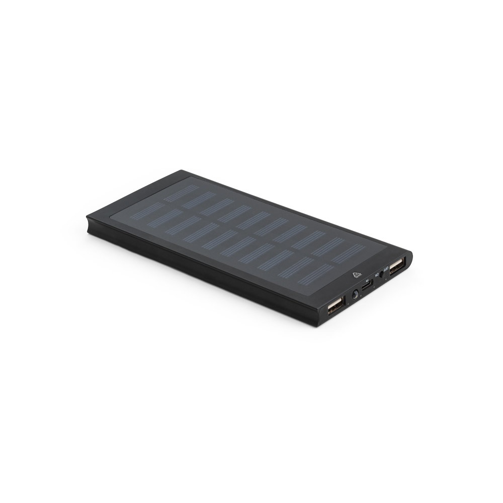 CLERK. 8.000 mAh power bank with solar panel in 100% recycled aluminium