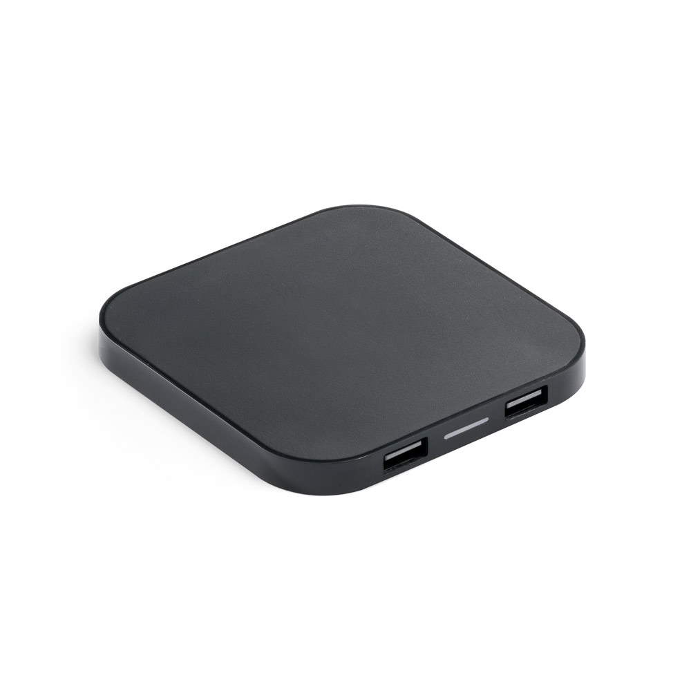 CAROLINE. Superfast 15W wireless charger with HUB 2 USB-A ports in recycled ABS (60% rABS)