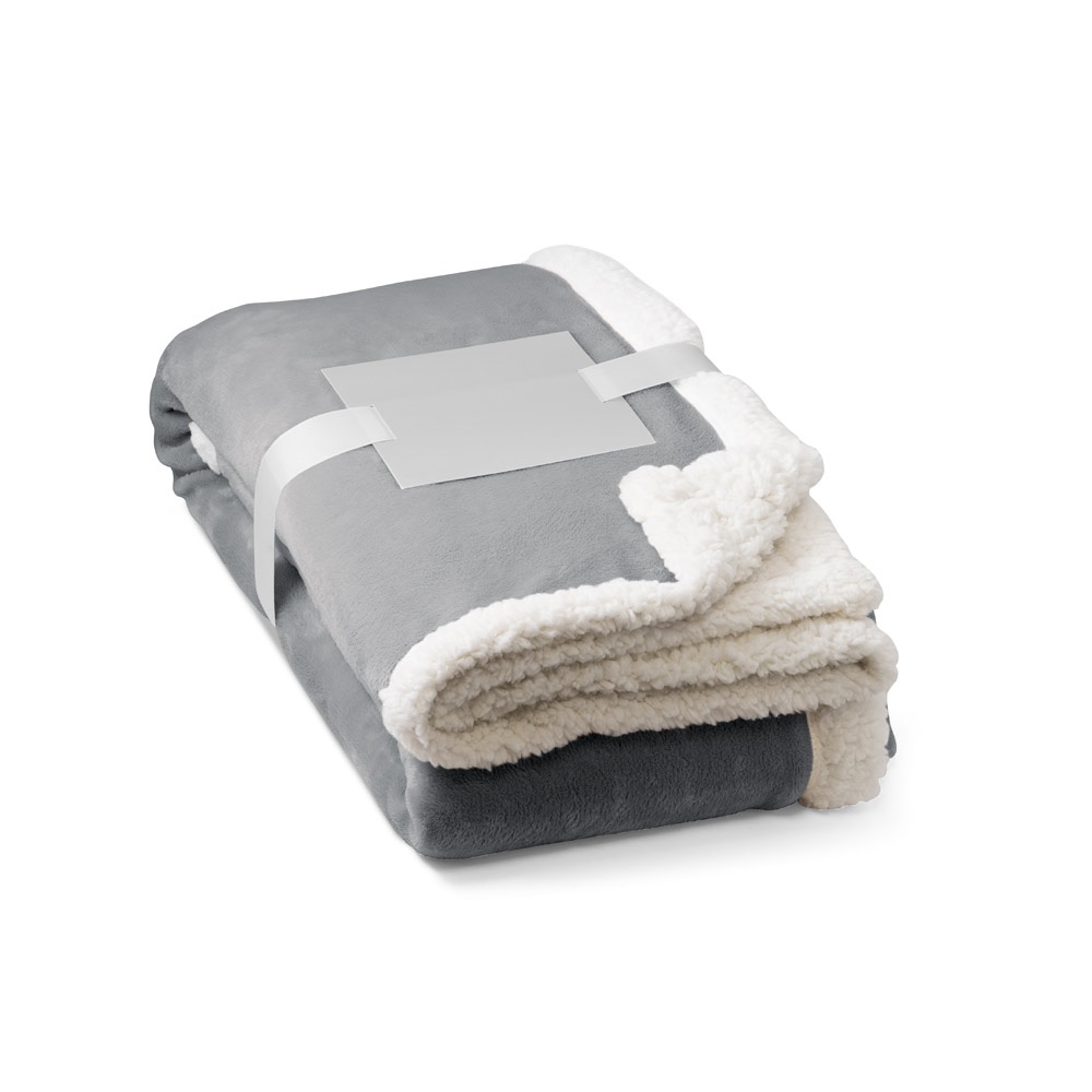 HEIDEN. Reversible fleece blanket (190 g/m²) with satin ribbon and personalised card