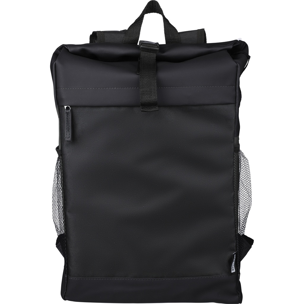 RPET polyester roll-top backpack.