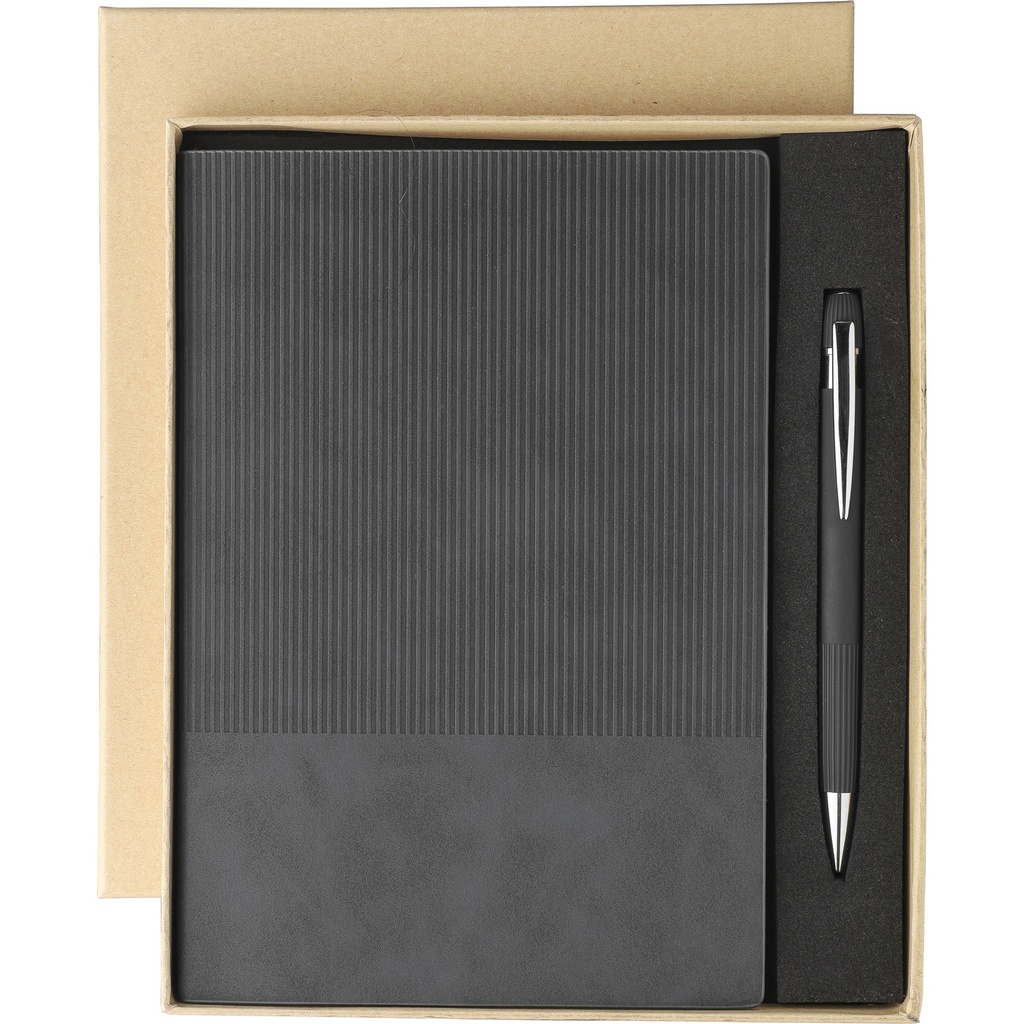 Recycled PU notebook with ballpen gift set (approx. A5)