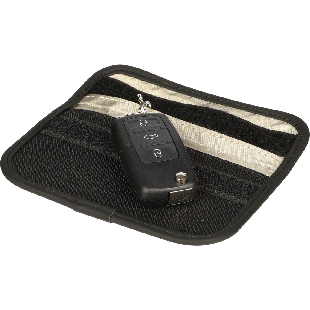 Recycled key and card pouch with RFID
